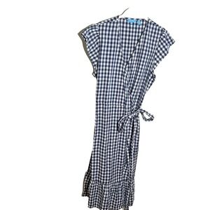 Draper James Navy White Plaid Wrap Dress Cotton Rayon Sz 10 Lightweight Adjustab